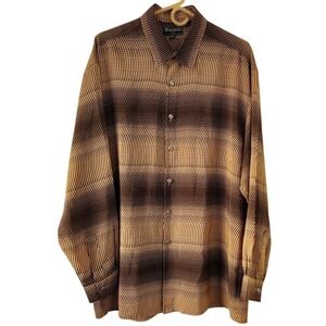 Bassiri Uomo Mens Button Up Shirt XL Brown Gold Pattern Long Sleeve